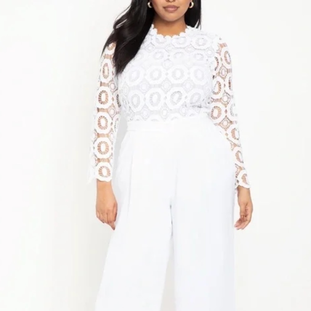 Eloquii White Lace Sleeve Jumpsuit